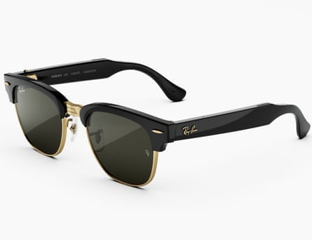 A pair of Ray-Ban Meta Audio AI in Clubmaster style pictured on a light background.