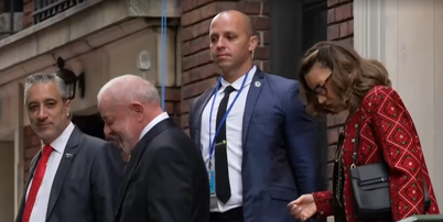 Lula e Janja a caminho da Assembleia Geral da ONU nesta ter&ccedil;a-feira, 22 Foto: Reprodu&ccedil;&atilde;o/GloboNews