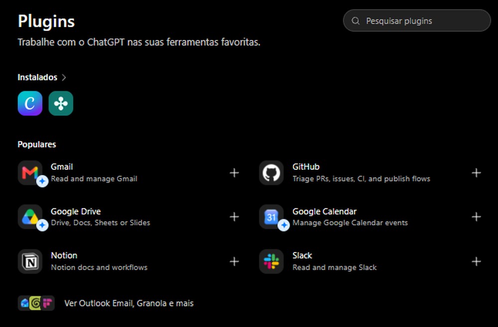 Apps conectados, como Google Drive e Canva, podem acessar contexto de conversas do ChatGPT para funcionar — Foto: TechTudo/Késya Holanda