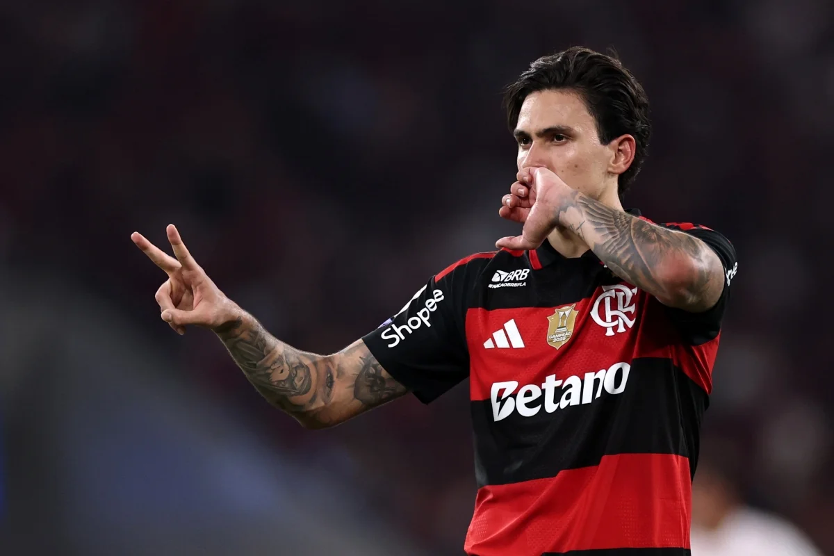 Pedro comemora gol do Flamengo sobre RB Bragantino