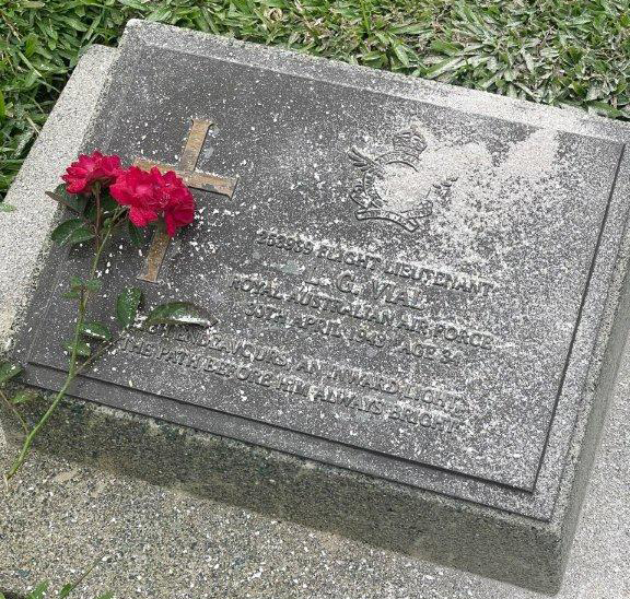 Former Australian Patrol Officer and Coastwatcher, Leigh Grant Vial’s headstone at the Lae War Memorial Cemetery visited by his granddaughter, Tanya Olek during the 51st Independence anniversary in Lae.
