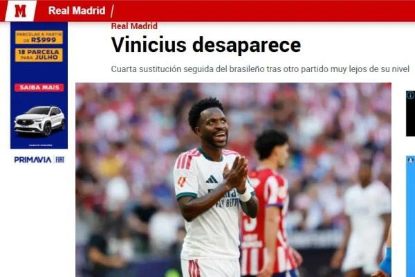 Jornal espanhol critica temporada de Vini Jr.: “Desaparece” - destaque galeria