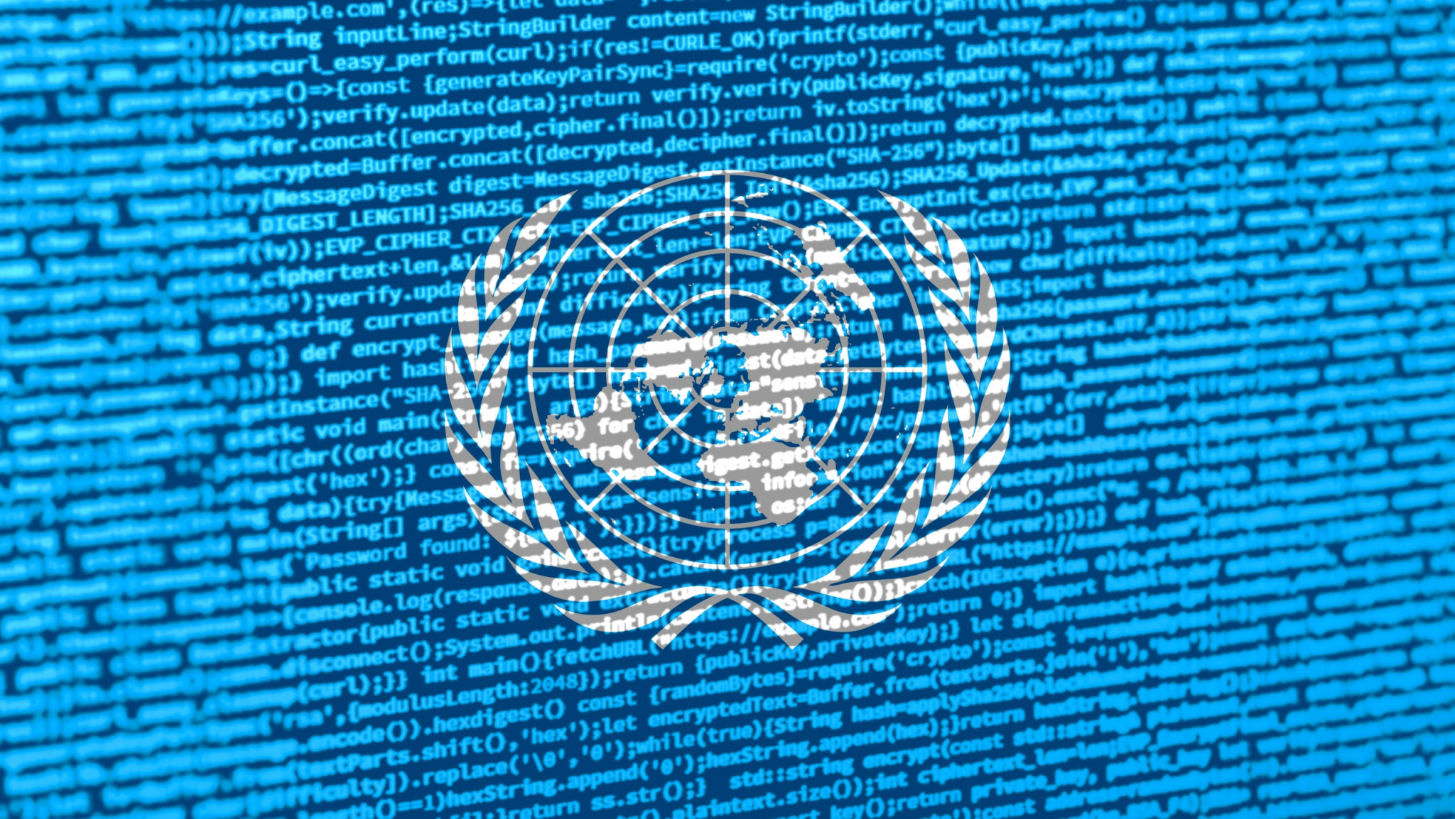 imagem associando o logo da onu a elementos de internet e inteligência artificial