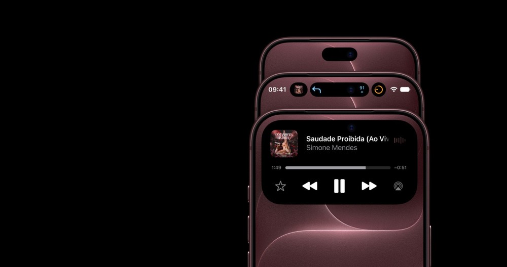 iPhone 18 Pro Max chega com Dynamic Island redesenhada, capaz de exibir até três atividades ao vivo simultaneamente — Foto: Reprodução/Apple