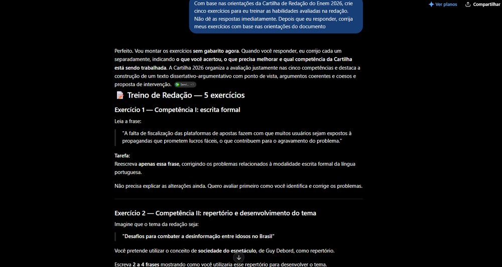 Checklist gerado por IA organiza a revisão da redação por competência — Foto: TechTudo/Késya Holanda