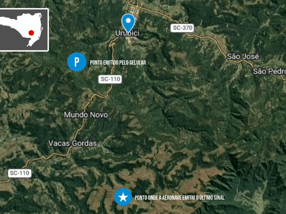 Rick: bombeiros mostram localização dos últimos sinais de helicóptero em SC