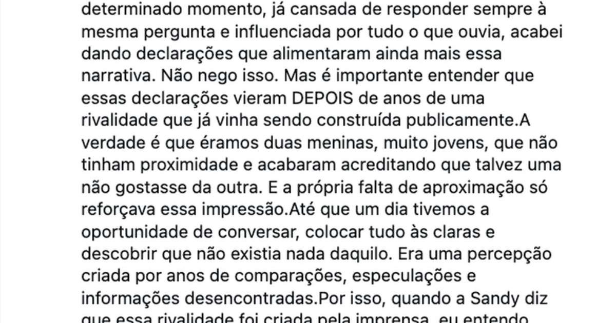 Wanessa Camargo admite que alimentou rivalidade com Sandy e explica como tudo começou
