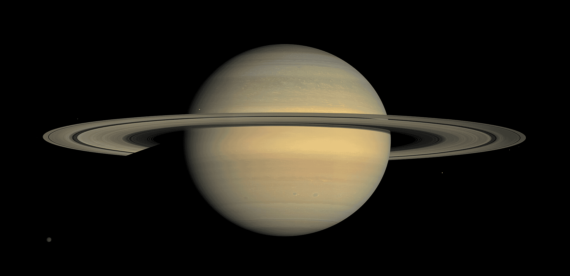 Saturno, em cores naturais, registrado pela sonda Cassini em 2008 – Créditos: NASA / JPL / Space Science Institute