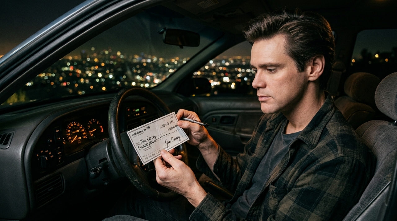 Jim Carrey assinou um cheque de 10 milhões de dólares para si mesmo quando ainda não tinha nada, carregou o papel na carteira por anos, e recebeu quase exatamente esse valor por um filme na data que tinha escrito