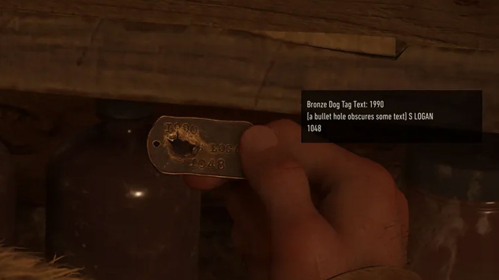 Uma etiqueta dog tag em Marvel's Wolverine mostra o número 1048, mesmo número do universo dos jogos da Insomniac Games — Foto: Reprodução/IGN