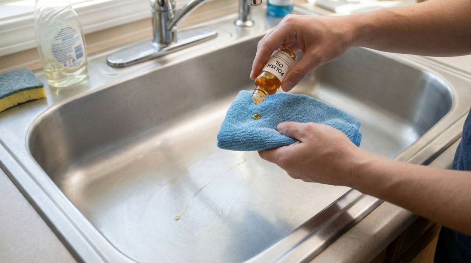 Uma mistura simples de água e vinagre branco pode ser aplicada com pano macio nas áreas marcadas.