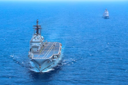 Aircraft carrier ITS Giuseppe Garibaldi in the blue ocean