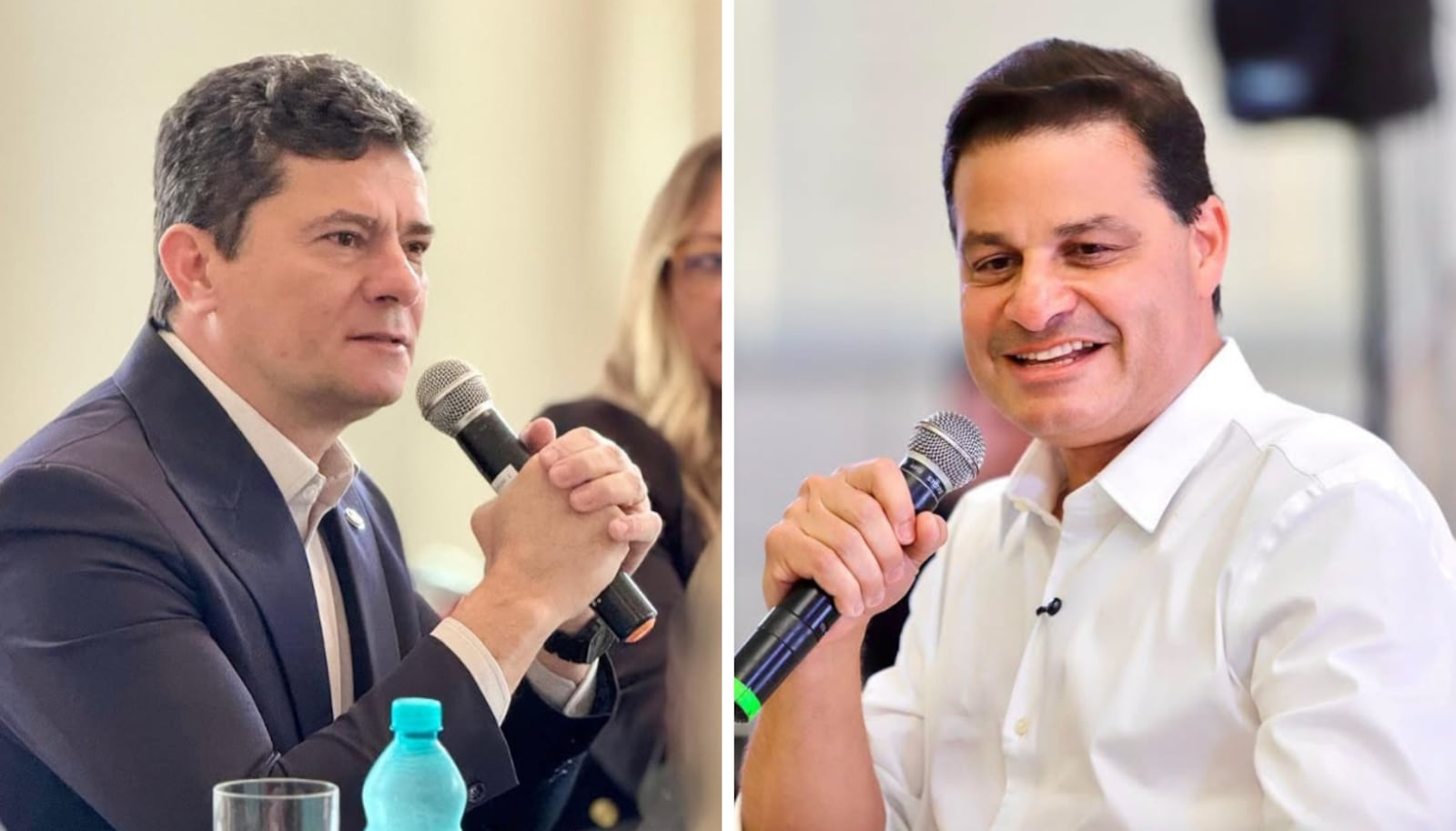 Sergio Moro aparece com 35% e Sandro Alex soma 27% na disputa pelo governo do PR, diz Real Time Montagem/Divulgação/Sergio Moro- 17.04.2025 e Divulgação/Sandro Alex- 14.09.2026