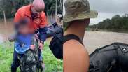 Veja o resgate de famílias ilhadas por enchentes no interior de SP