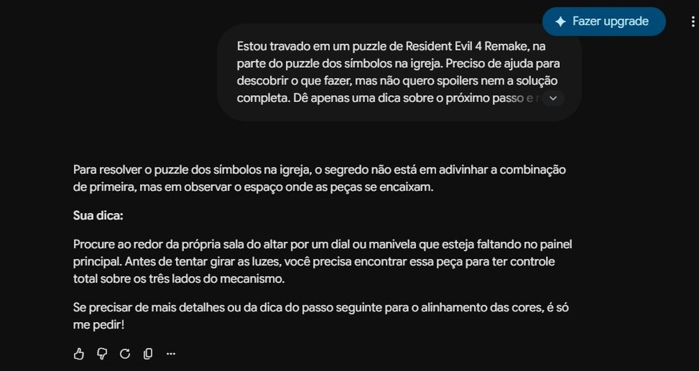 Dica para solução do Puzzle indicada pelo Gemini sem spoilers — Foto: Diedrich Bader/TechTudo