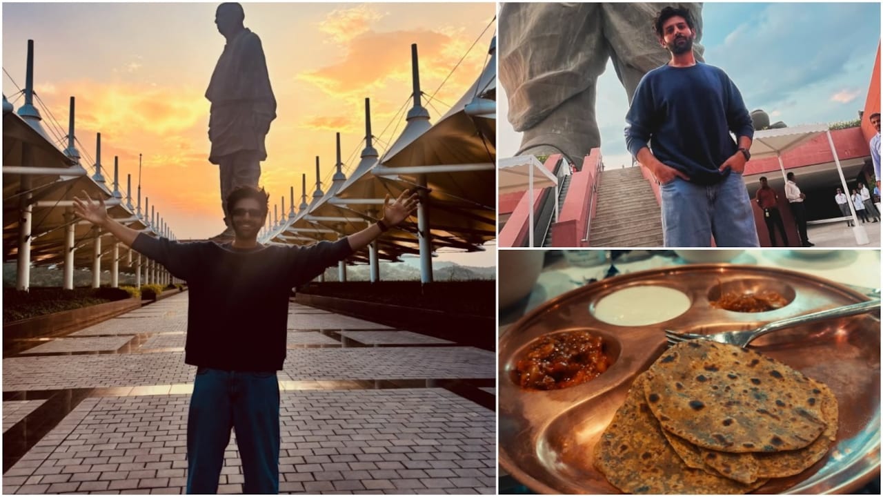 Kartik Aaryan visita a Estátua da Unidade e degusta theplas antes dos Prêmios Nacionais de Cinema