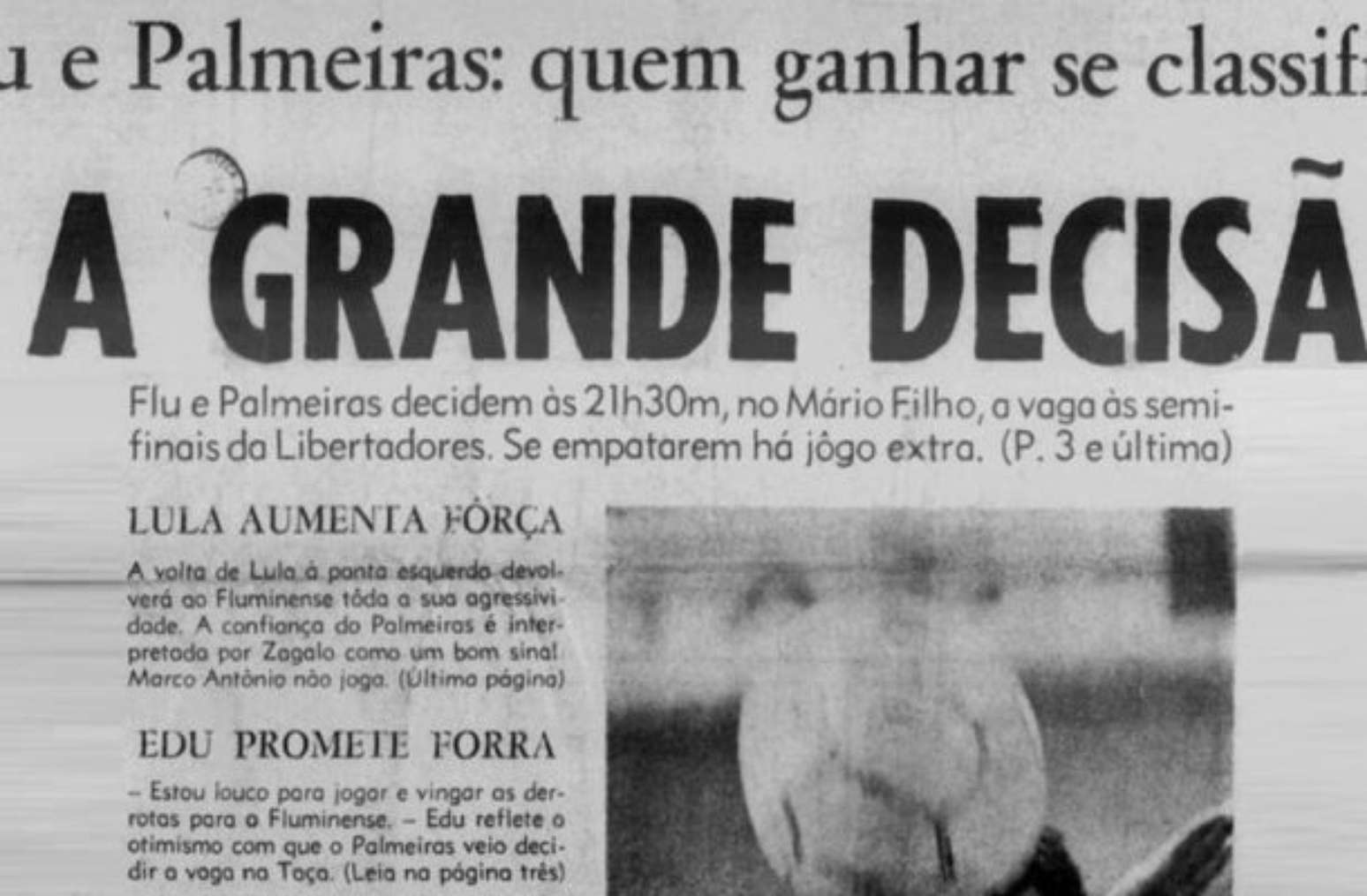 Manchete do Jornal dos Sports sobre a vit&oacute;ria do Flu sobre o Palmeiras na Libertadores de 1971 &ndash; Reprodu&ccedil;&atilde;o/Jornal dos Sports