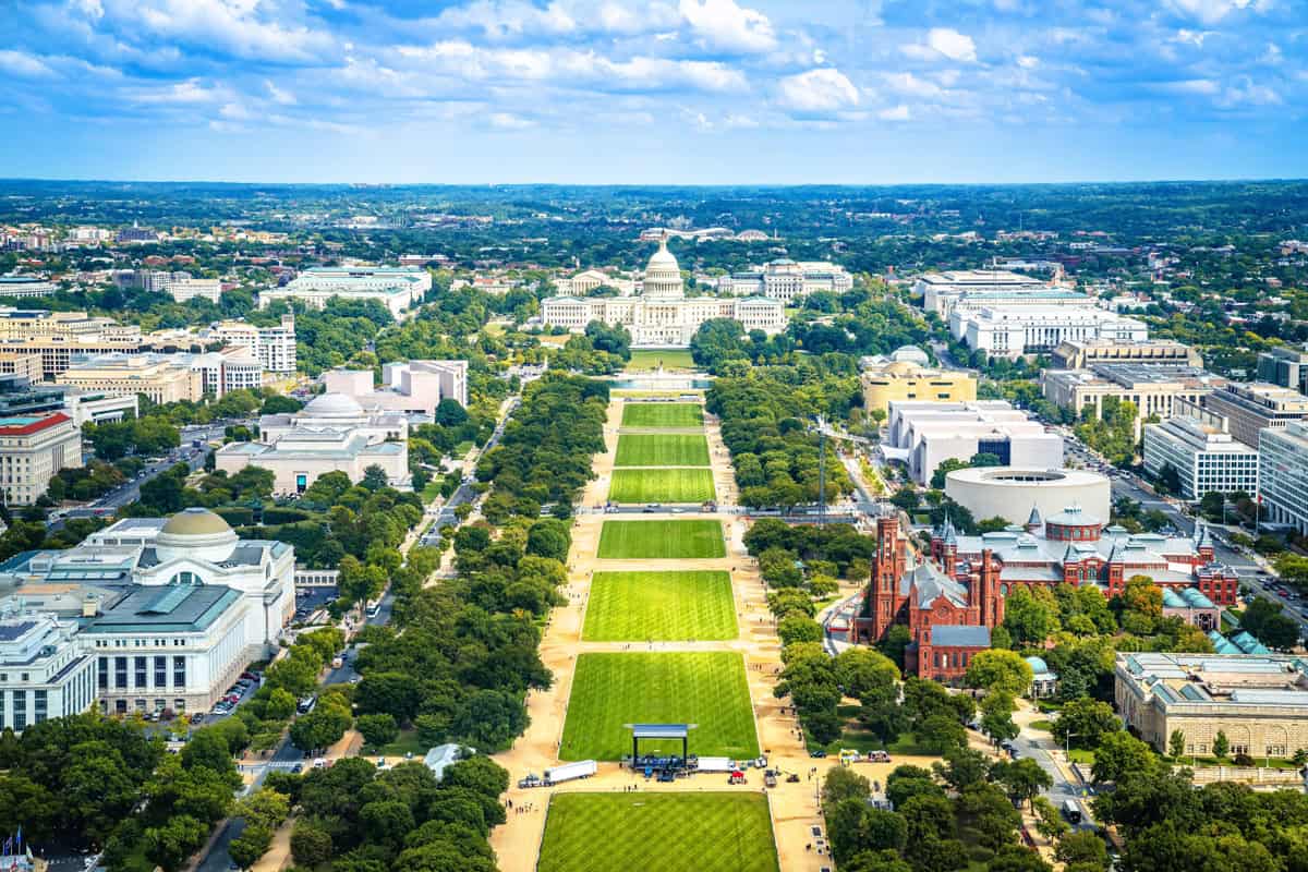 Vista aérea de Washington, nos EUA.
