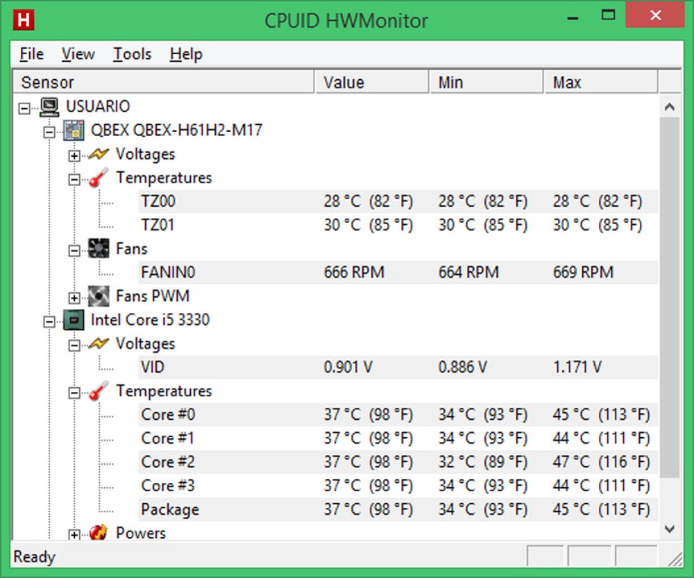 Programa HWMonitor monitora temperatura e voltagem dos componentes do computador — Foto: Reprodução / Dario Coutinho