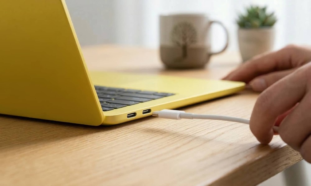 MacBook Neo carregador carregando — Foto: Reprodução/iDrop News
