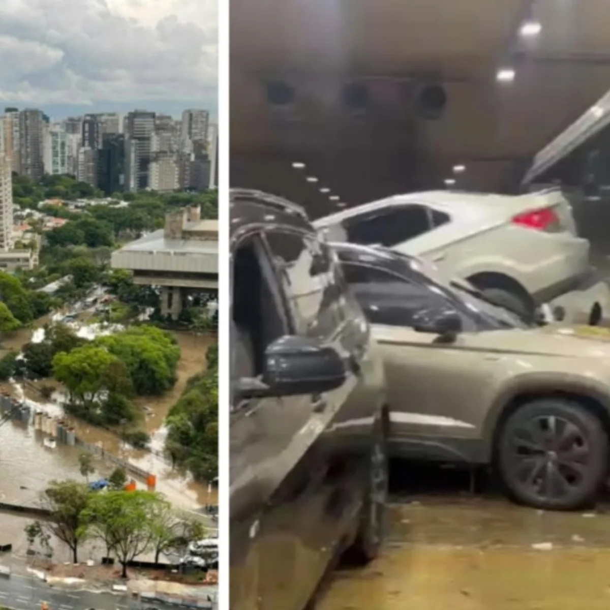 Túnel alagado, pessoas ilhadas, carros submersos: as imagens da chuva em SP