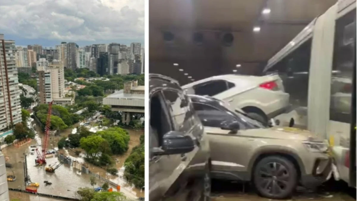 Túnel alagado, pessoas ilhadas, carros submersos: as imagens da chuva em SP