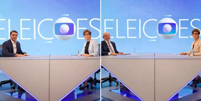 Fl&aacute;vio Bolsonaro (PL) e Lula (PT) foram entrevistados por Renata Lo Prete no segundo turno das elei&ccedil;&otilde;es presidenciais Foto: Reprodu&ccedil;&atilde;o/TV Globo