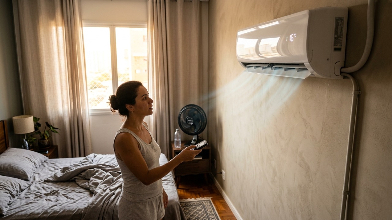 Técnico de ar-condicionado com anos de chamado repete o mesmo alerta: ligar em 17 °C não gela o quarto mais rápido, só faz o aparelho trabalhar mais tempo e encarecer a conta