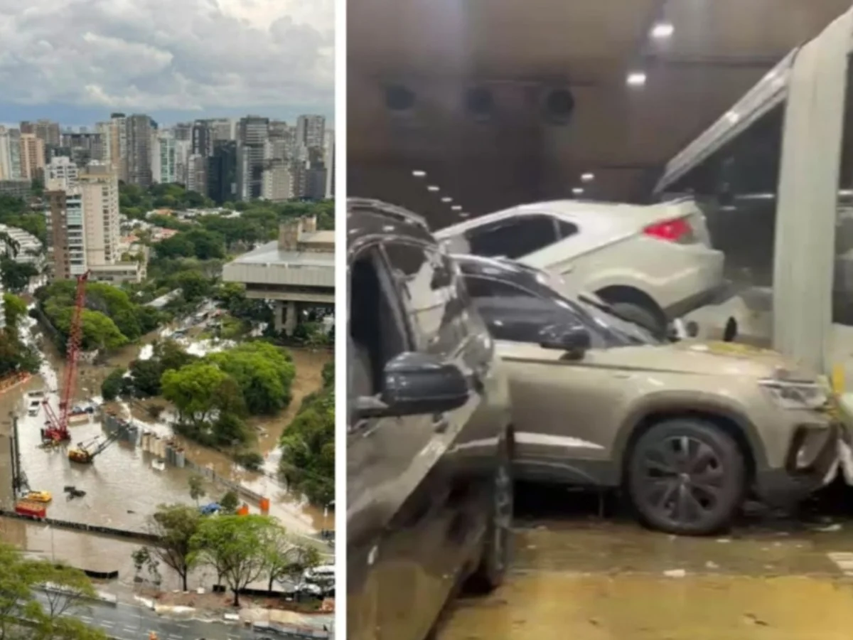 Túnel alagado, pessoas ilhadas, carros submersos: as imagens da chuva em SP