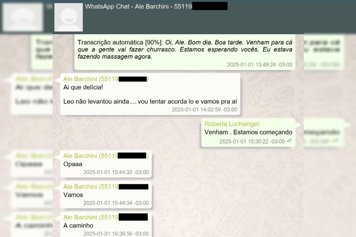 Mensagens de Roberta Luchsinger sobre churrasco